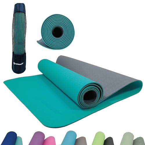 Bicolor Yogamatte, Petrol-Grey, 4mm, PVC-frei, im Carrybag