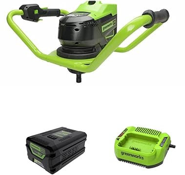 Greenworks Tarière sans fil 60 V (équivalent au gaz 58 cm³) avec batterie 4 Ah et chargeur 2 A, moteur sans balais, embout disponible séparément