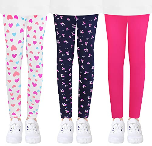 L&K-II Filles Leggings Taille Haute Collants Enfants Pantalons Casual Stretch Filles Coton Leggings Motifs Mignons Lot de 3 B 122-128