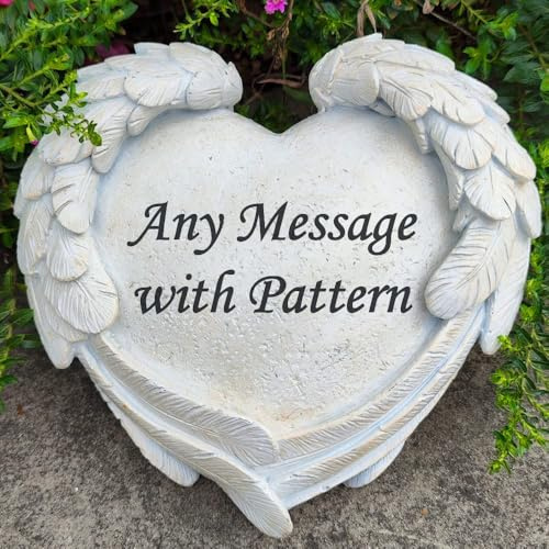 TB TIBAG Personalized Memorial Stones with Wings for Loved Ones Lost, Heart Shape Memorial Plaques Tombstones Custom with Any Message, Sympathy Gifts Funeral gifts for Loss of Dad Mom Grandma