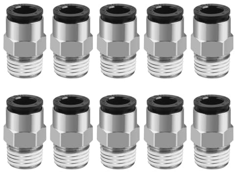 Heschen Rak pneumatisk tryck för snabbanslutning av beslag, PC8-02, PT1/4 tum hane gängkontakt, 8 mm rör OD, 10 st