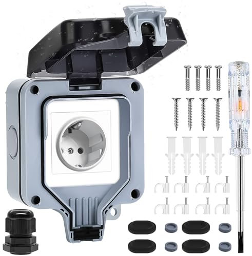 Lunriwis Prise Exterieure Etanche IP66，Hauteur Accrue Prise Etanche de Courant et Volet de Protection Prise Etanche Exterieur de Jardin, Prise Extérieure Pour Jardins Humides