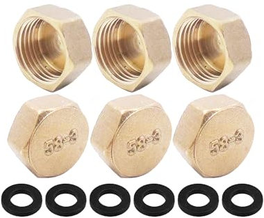 Rayconup 6 Stück blindstopfen Messing Kappe 1/2 Zoll Innengewinde,Blindstopfen Schlauchkappen Verschlusskappe,Messingkappe Sechskant,Rohrkappe Endkappe Gewindefitting für Garten Wasserleitung