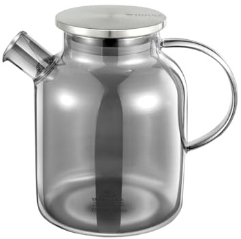 Wilmax – glastekanna med lock i rostfritt stål – 1 600 ml – tebryggare för löst te – glaskanna – värmebeständigt glas – teapot – glaskanna för varma och kalla drycker
