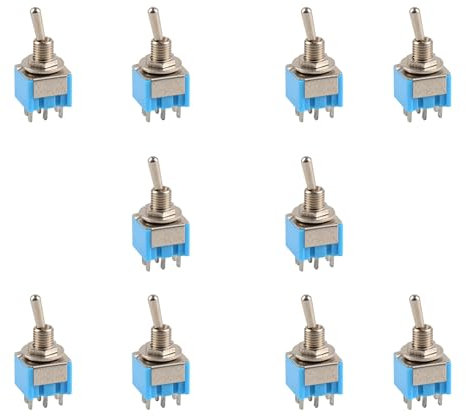 HeyNana 10 interruptores de palanca 6 pines 3 posiciones ON-OFF-ON DPDT interruptor de bloqueo para una gama de aplicaciones de montaje en panel. MTS-203