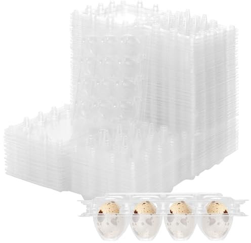 HEIYUET 80 cajas de cartón para huevos de codorniz de plástico, cajas de cartón para huevos de codorniz, reutilizables, de PVC, con tapa para frigorífico