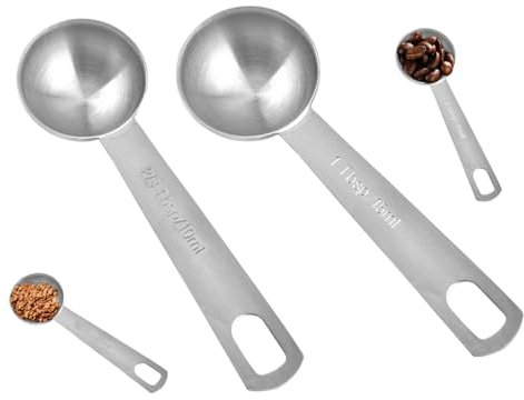 Lhbwhiz 2 Stück Kaffeelöffel,Edelstahl Kaffee portionierer Messlöffel,Wiederverwendbar Kaffeedosierer Löffel,Dosierlöffel,Metalllöffel mit langem Griff,kaffeelot,Für Abmessen(Runder,10ml und 15 ml)