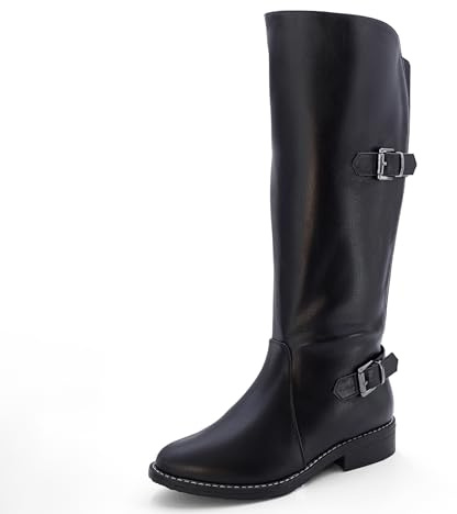 Cushion Walk EEE Extra-Wide Fit Low Block Heel Knee High Riding Style Boots (7 UK, Black)