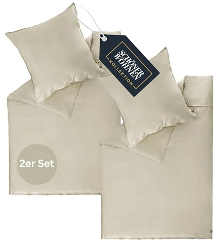 Vackra sängkläder i aluminium 135 x 200 bomull beige – lyxiga sängkläder set 4 delar – mjuka och andningsbara – bestående av 2 påslakan och 2 örngott 80 x 80 cm – Öko-Tex