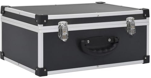 Homgoday Maletín de CD resistente con revestimiento de aluminio, capa de ABS, revestimiento de aluminio, placas de almacenamiento extraíbles con cerradura, color negro, madera, 43 x 29,5 x 18,5 cm