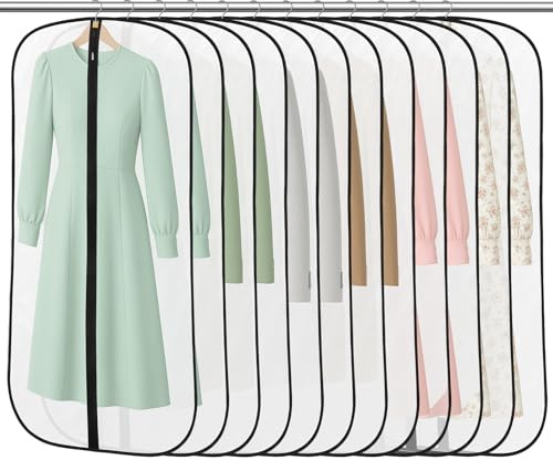 12 Pack Garment Bags 60 * 120cm, 47in PEVA Translucent Clothes Covers, Garment Covers, Dress Organizer Bags Used To Protect Shirts, Winter Coats, Jackets, Evening Dresses and Other Garments