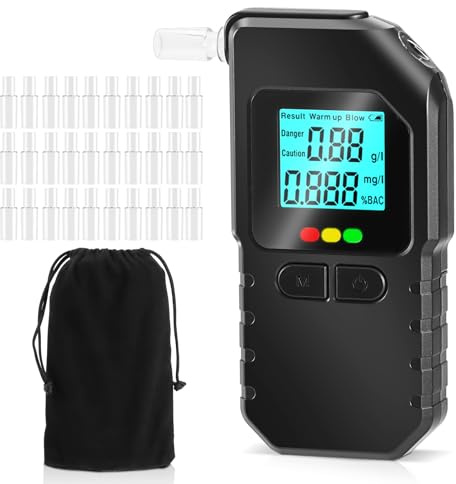 Feelhap Alcoholimetro Homologado Profesional Alcoholemia Test, Alcolimetros Alcohol Test con Pantalla LCD, 30 Boquillas,Almacenamiento y Voz, Etilometro Portátil para Uso Doméstico y Fiestas