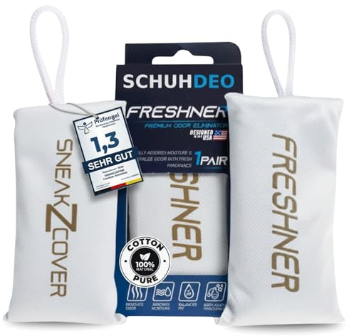 Freshner - Deodorante per scarpe contro l'odore dei piedi e i piedi del sudore, rimuove gli odori e lascia un fresco profumo, per scarpe da lavoro, scarpe sportive e sneakers (bianco – Cotton Pure)