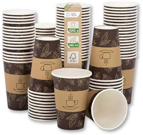 Love Nature Kaffemugg to Go 180 ml 180 ml – pappersmugg 100 stycken | Coffee to go mugg – engångsmugg för servering av kaffe, te, varma och kalla drycker