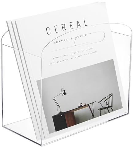 UNICRAFTALE - Soporte para revistas de acrílico transparente con asas y caja de almacenamiento rectangular para oficina, dormitorio o casa