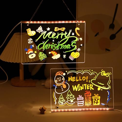 Lavagna per Appunti a Led, Tavolo da Disegno a Led con 10 Modalità di Luce, Lavagna Cancellabile a Secco Illuminata con Supporto e Penna a 7 Colori, Bacheca Magica Riscrivibile