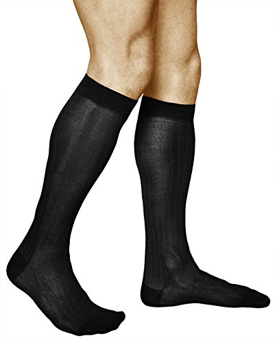 vitsocks Chaussette business COTON MERCERISÉ longue Homme (2 PAIRES) haute montante au genou mi-bas de ville, classique costume, noir, 44-46
