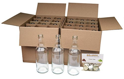 BALLIIHOO Pack of 24 x 500ml Clear Glass Beer Bottles with Crown Caps