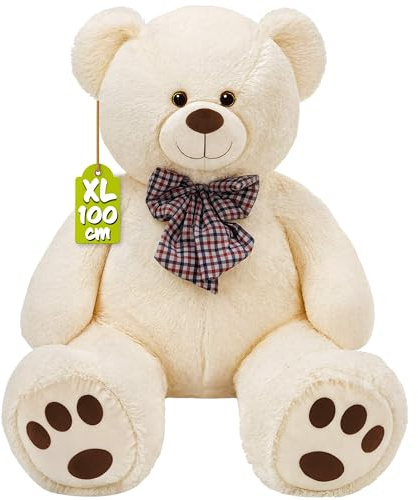 Monzana® Ours en Peluche Très Douce avec Noeud Papillon - Nounours 100cm Blanc crème - Grosse Peluche - Doudou Mignon - Idée Cadeau Noël, Anniversaire, Saint-Valentin, Jouet Enfant