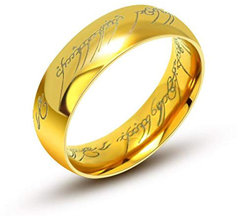 AURSTORE Schmuck „Herr der Ringe“-Ring aus Wolfram, 6 mm, Größe nach Wahl 56-68 mit Kette aus Stahl, 54 cm (GOLD, 62)