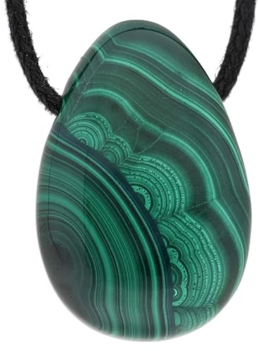 Lebensquelle Plus Malachit Tropfenanhänger | Gebohrter Trommelstein Anhänger mit Baumwollband | Hochwertiger Edelsteinanhänger