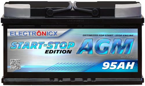 Electronicx Agm Autobatterie 95ah 12v - Wartungsfreie, Auslaufsichere Starterbatterie Für Start-stopp Fahrzeuge - Schnellladefähig Und Langlebig - 12v Agm Batterie Für Autos Und Transporter