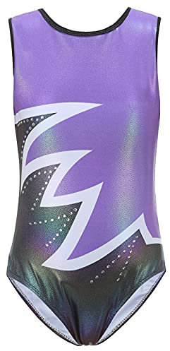 Bezioner Kinder Turnanzug Mädchen Gymnastikanzug Trikot Ärmellos Ballett Tanzbekleidung Lila 140 für 10-12 Jahre,140-150 cm