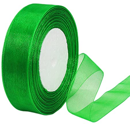 Cinta de Chiffon Organza Tul de Verde Transparente para Embalaje Regalos Globos,25mm x 45m Cintas para Invitaciones y Decoración Regalos de Bodas Ramos Cumpleaños Navidad Envoltorios