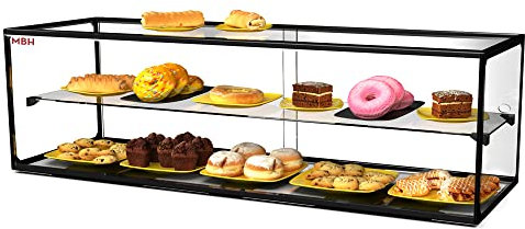 MBH - Vitrina expositora Neutra con iluminación LED 120 cm 2 Pisos para hostelería. Expositor Neutro de Cristal para bollería y repostería.