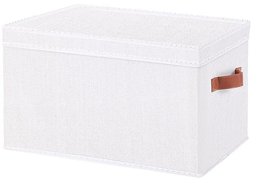 YheenLf 1 Pezzi Contenitori per Armadio Salvaspazio, Scatole Portaoggetti con Maniglia, 32×23×18 cm Scatola con Coperchio, Utilizzato per Riporre Vestiti, Libri, Bianco