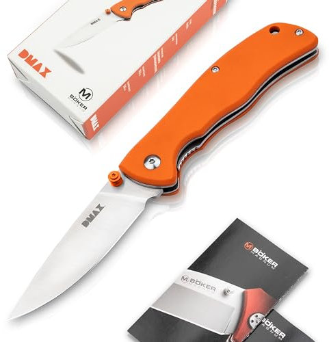 DMAX® Backpacker Pocket Knife - Profi Einhandmesser mit G10 Griff orange - cooles Design Taschenmesser mit Clip - extra scharfes EDC Klappmesser mit Daumenpin - nützliche Männer Geschenk-Idee