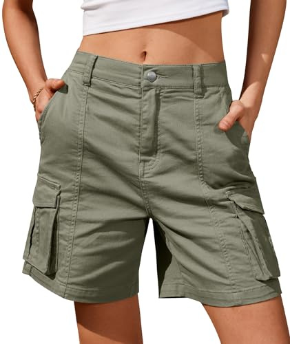 IVIR Bermuda Shorts for Women Cargo Shorts 7 Inch Inseam Knee Length Y2K Summer Outfits Fashion Green Large