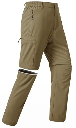 JINSHI Herr Cabriolet Cargobyxor Lättviktiga snabbtorkande Zip-off vandringsbyxor berg med 5 fickor med dragkedja, Khaki, 3XL