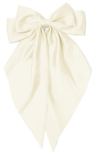 Big Beige Silky Satin Hair Bows with Long Tail Ribbon Barrettes for Women and Girls - Cute Coquette Hair Clips