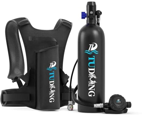 TUDIVING Mini Scuba Tank, 1.9L Portable Lung Tank for Underwater Breathing, Snorkeling Gear for Adults, Diving Equipment, 35-40 Minutes Dive Time, Reusable Scuba Cylinder