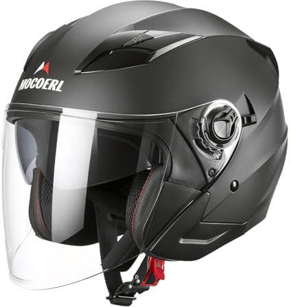 MOCOERL Cascos Jet para Hombre y Mujer Casco de Motocicleta Casco Scooter Doble Visera Homologación ECE2206 Negro Adulto Vintage 3/4 Casco (M)