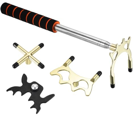 PATIKIL Support de Queue de Billard Rétractable, Accessoire de Queue de Billard en EVA avec Tête de Pont en Métal Amovible Basse/Haute/Croisée pour Compétition de Billard, Or/Noir