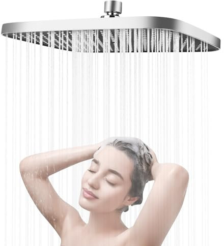 RUCUDIM Regendusche Duschkopf 14 Zoll, Edelstahl Wassersparend Regenduschkopf, 360° Verstellbarer Quadratischer Duschkopf, Selbstreinigende Regendusche Brausekopf, Kopfbrause Dusche Einbauduschköpfe