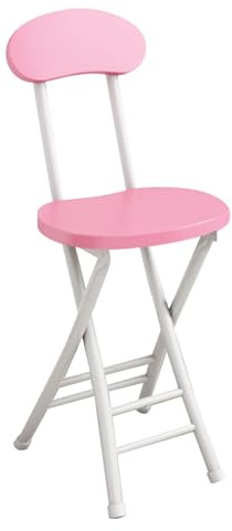 Bärbar hopfällbar barstol 45 cm hög ryggstol runda fällbara bänkpallar för vuxna användning utomhus camping och kök (rosa)