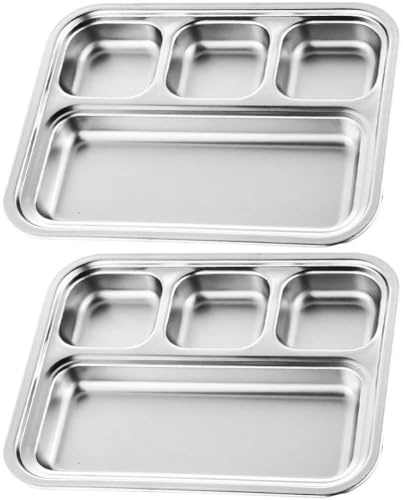 Dianzan Lot De 4 Assiettes Compartimentées en Acier Inoxydable, Plateau pour Le Contrôle des Portions, Assiettes pour Le Déjeuner, Les Fruits, Les Collations, pour Enfants Adultes