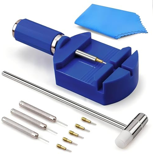 Kit d'outils de réparation pour bracelet de montre, 1 Outil de réparation pour horloger, Remplacement de Goupilles de Montre, Marteau de Montre, Goupilles de Poinçonnage, Pour Enleve Maillon(bleu)