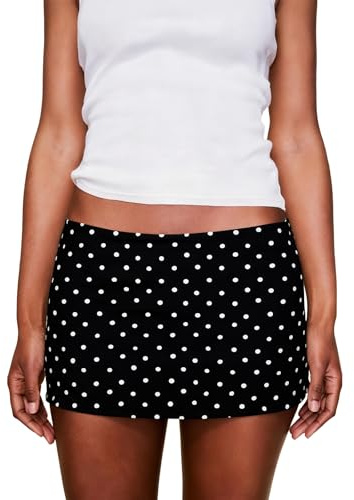 RUINIXCW Women's Y2k Mini Skirts Cute Elastic Low Waist Polka Dot Print Bodycon Micro Skirt for Sport Daily Going Out Outfit