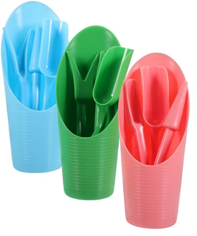HOMSFOU Juego de 3 Palas de Plástico para Plantar Tierra, Pala para Excavar Tierra y Macetas, Herramientas de Jardinería Portátiles en Colores Rosa, Verde y Azul, Adecuado para Huerto