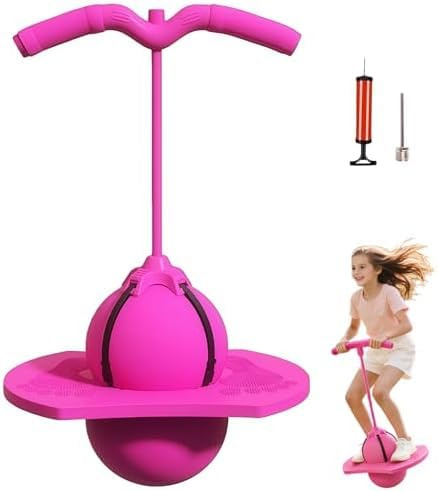 Balance Jumping Ball For Kids, Pogo Sticks for Girls, Pogo Jumper Stick with Air Pump for Boys Up to 200lb, Safe Bouncing Ball for Kids Age 5+, Indoor Outdoor Fun with Non-Slip Foot Pad