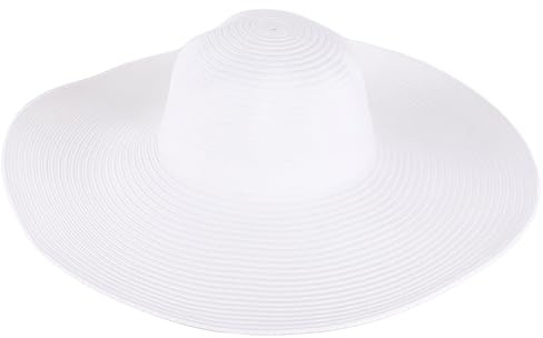 erioctry Sombrero de Sol de ala Ancha Grande para Mujer, Sombrero de Sol de Playa de Color sólido, Sombrero de Paja, Sombrero de Playa de Verano, Blanco