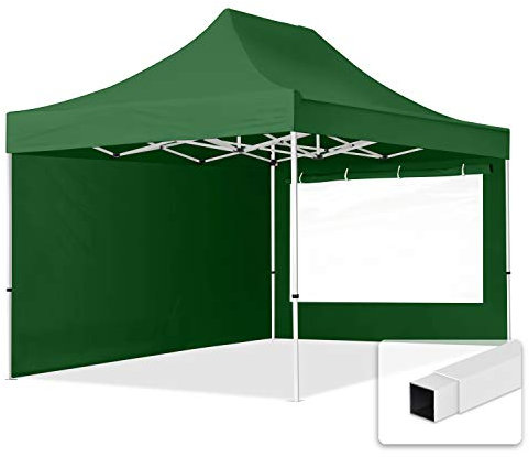 TOOLPORT Gazebo Pieghevole Giardino 3x4,5m - 2 Laterali (finestre panoramiche) Telo 700N Poliestere Idrorepellente Padiglione Mercati Sagre Verde