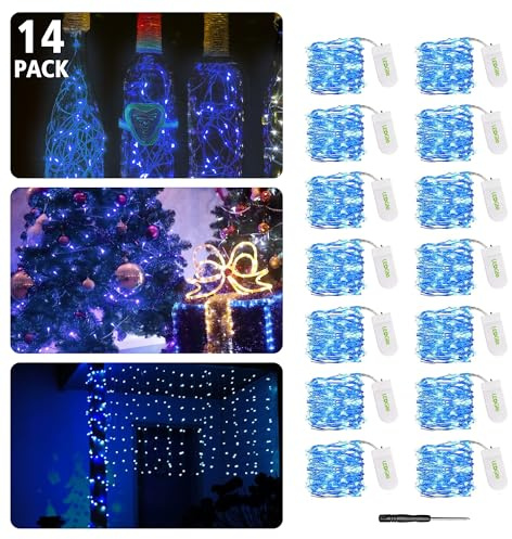 LEDGLE 30 LEDs Luci Stringa 3m/9.8ft Fili Rame Blu per Decorativi 14 Pezzi, per Natale/Parti/Camera/Costume Fare Decorazioni, a Batteria