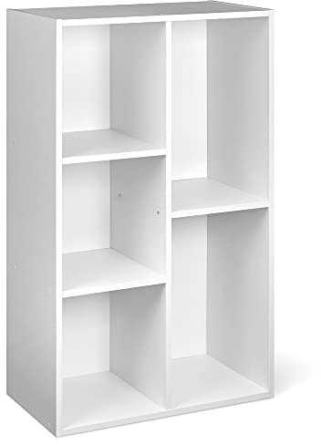 Amazon Basics Bücherregal mit 5 Fächern, Büroregal, Wohnzimmer, Schlafzimmer, Würfel, Weiß, 50 x 24 x 80 cm