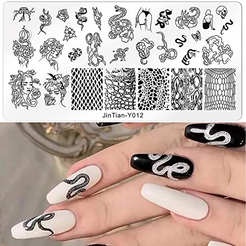 NICENEEDED Placas de Estampado de Uñas de Serpiente NICENEEDED, Plantillas de Sellos de Uñas Geométricas para Equipos de Decoración de Uñas, de Diseño Animal