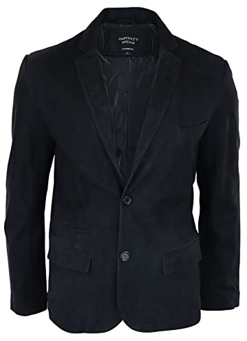 Veste en Daim véritable pour Homme de Style Blazer Chic décontracté Classique Vintage - Noir XL